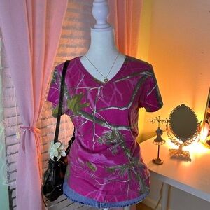 Pink Leaf Print Women's Top